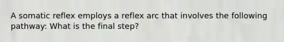 A somatic reflex employs a reflex arc that involves the following pathway: What is the final step?