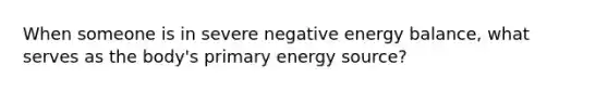 When someone is in severe negative energy balance, what serves as the body's primary energy source?