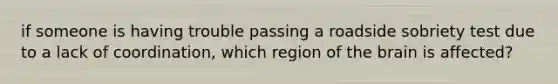 if someone is having trouble passing a roadside sobriety test due to a lack of coordination, which region of the brain is affected?