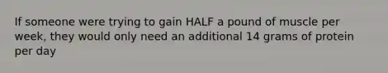 If someone were trying to gain HALF a pound of muscle per week, they would only need an additional 14 grams of protein per day