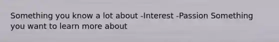 Something you know a lot about -Interest -Passion Something you want to learn more about