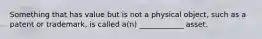 Something that has value but is not a physical object, such as a patent or trademark, is called a(n) ____________ asset.