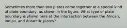 Sometimes more than two plates come together at a special kind of plate boundary, as shown in the figure. What type of plate boundary is shown here at the intersection between the African, Indian, and Antarctic plates?