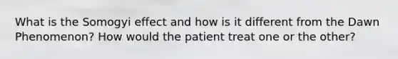 What is the Somogyi effect and how is it different from the Dawn Phenomenon? How would the patient treat one or the other?