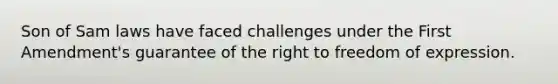 Son of Sam laws have faced challenges under the First Amendment's guarantee of the right to freedom of expression.