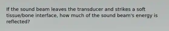 If the sound beam leaves the transducer and strikes a soft tissue/bone interface, how much of the sound beam's energy is reflected?