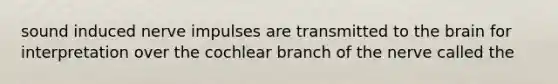 sound induced nerve impulses are transmitted to the brain for interpretation over the cochlear branch of the nerve called the