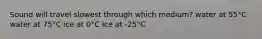 Sound will travel slowest through which medium? water at 55°C water at 75°C ice at 0°C ice at -25°C