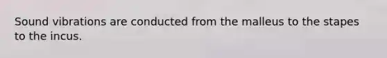 Sound vibrations are conducted from the malleus to the stapes to the incus.