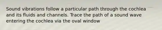 Sound vibrations follow a particular path through the cochlea and its fluids and channels. Trace the path of a sound wave entering the cochlea via the oval window