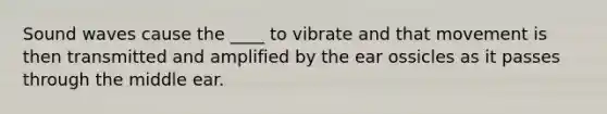 Sound waves cause the ____ to vibrate and that movement is then transmitted and amplified by the ear ossicles as it passes through the middle ear.