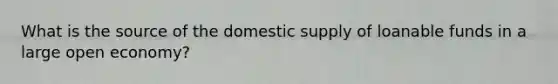 What is the source of the domestic supply of loanable funds in a large open economy?