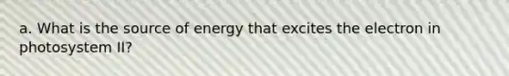 a. What is the source of energy that excites the electron in photosystem II?