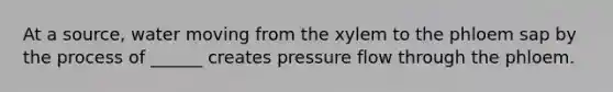 At a source, water moving from the xylem to the phloem sap by the process of ______ creates pressure flow through the phloem.