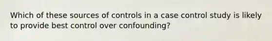 Which of these sources of controls in a case control study is likely to provide best control over confounding?