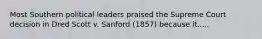 Most Southern political leaders praised the Supreme Court decision in Dred Scott v. Sanford (1857) because it.....
