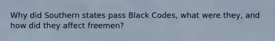 Why did Southern states pass Black Codes, what were they, and how did they affect freemen?