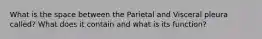 What is the space between the Parietal and Visceral pleura called? What does it contain and what is its function?