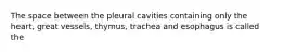 The space between the pleural cavities containing only the heart, great vessels, thymus, trachea and esophagus is called the