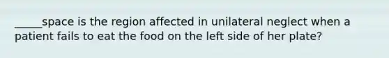 _____space is the region affected in unilateral neglect when a patient fails to eat the food on the left side of her plate?