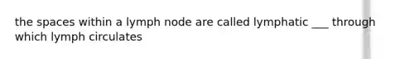 <a href='https://www.questionai.com/knowledge/k0Lyloclid-the-space' class='anchor-knowledge'>the space</a>s within a lymph node are called lymphatic ___ through which lymph circulates