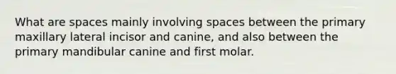 What are spaces mainly involving spaces between the primary maxillary lateral incisor and canine, and also between the primary mandibular canine and first molar.