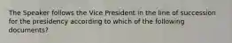 The Speaker follows the Vice President in the line of succession for the presidency according to which of the following documents?