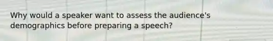 Why would a speaker want to assess the audience's demographics before preparing a speech?