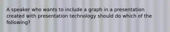 A speaker who wants to include a graph in a presentation created with presentation technology should do which of the following?