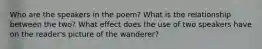 Who are the speakers in the poem? What is the relationship between the two? What effect does the use of two speakers have on the reader's picture of the wanderer?