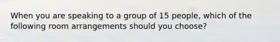 When you are speaking to a group of 15 people, which of the following room arrangements should you choose?