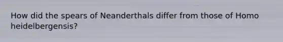 How did the spears of Neanderthals differ from those of Homo heidelbergensis?
