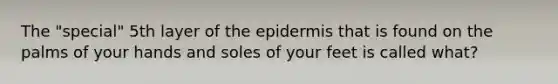 The "special" 5th layer of the epidermis that is found on the palms of your hands and soles of your feet is called what?