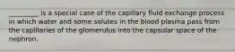 _________ is a special case of the capillary fluid exchange process in which water and some solutes in the blood plasma pass from the capillaries of the glomerulus into the capsular space of the nephron.