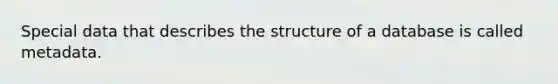 Special data that describes the structure of a database is called metadata.