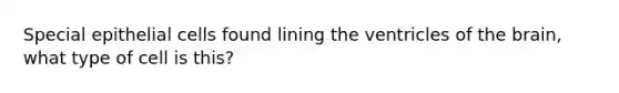 Special epithelial cells found lining the ventricles of the brain, what type of cell is this?
