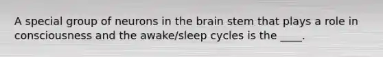 A special group of neurons in the brain stem that plays a role in consciousness and the awake/sleep cycles is the ____.