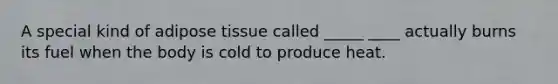 A special kind of adipose tissue called _____ ____ actually burns its fuel when the body is cold to produce heat.