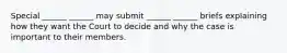 Special ______ ______ may submit ______ ______ briefs explaining how they want the Court to decide and why the case is important to their members.