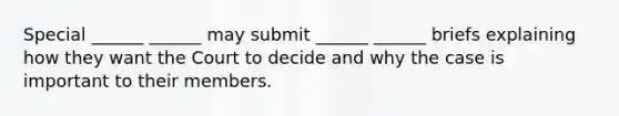 Special ______ ______ may submit ______ ______ briefs explaining how they want the Court to decide and why the case is important to their members.