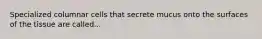 Specialized columnar cells that secrete mucus onto the surfaces of the tissue are called...