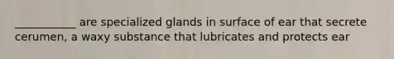 ___________ are specialized glands in surface of ear that secrete cerumen, a waxy substance that lubricates and protects ear