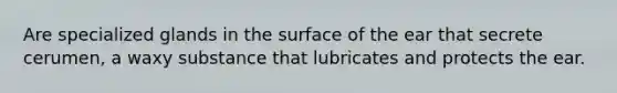 Are specialized glands in the surface of the ear that secrete cerumen, a waxy substance that lubricates and protects the ear.