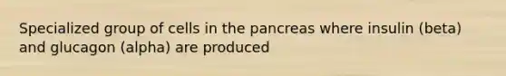 Specialized group of cells in the pancreas where insulin (beta) and glucagon (alpha) are produced