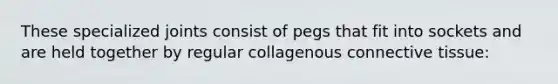 These specialized joints consist of pegs that fit into sockets and are held together by regular collagenous connective tissue: