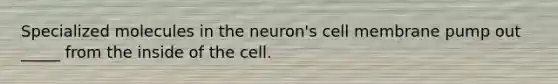 Specialized molecules in the neuron's cell membrane pump out _____ from the inside of the cell.