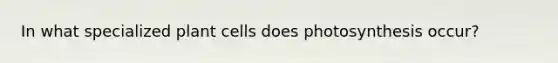 In what specialized plant cells does photosynthesis occur?