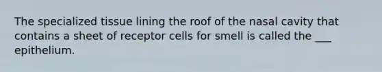 The specialized tissue lining the roof of the nasal cavity that contains a sheet of receptor cells for smell is called the ___ epithelium.