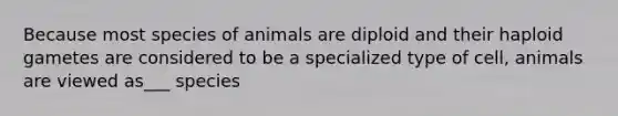 Because most species of animals are diploid and their haploid gametes are considered to be a specialized type of cell, animals are viewed as___ species