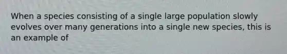 When a species consisting of a single large population slowly evolves over many generations into a single new species, this is an example of